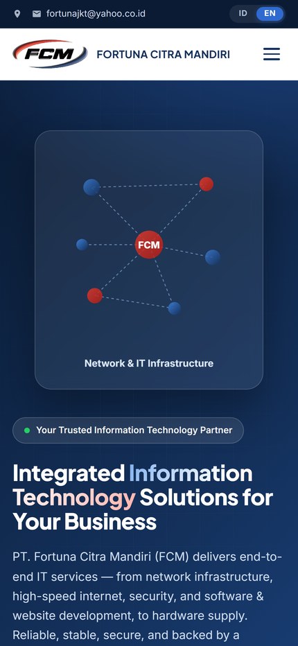 PT. Fortuna Citra Mandiri website on a phone screen